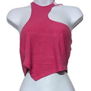 Sofia's Choice Crop Top Womens Medium Pink Asymmetrical Cut Out Halter Y2K Style